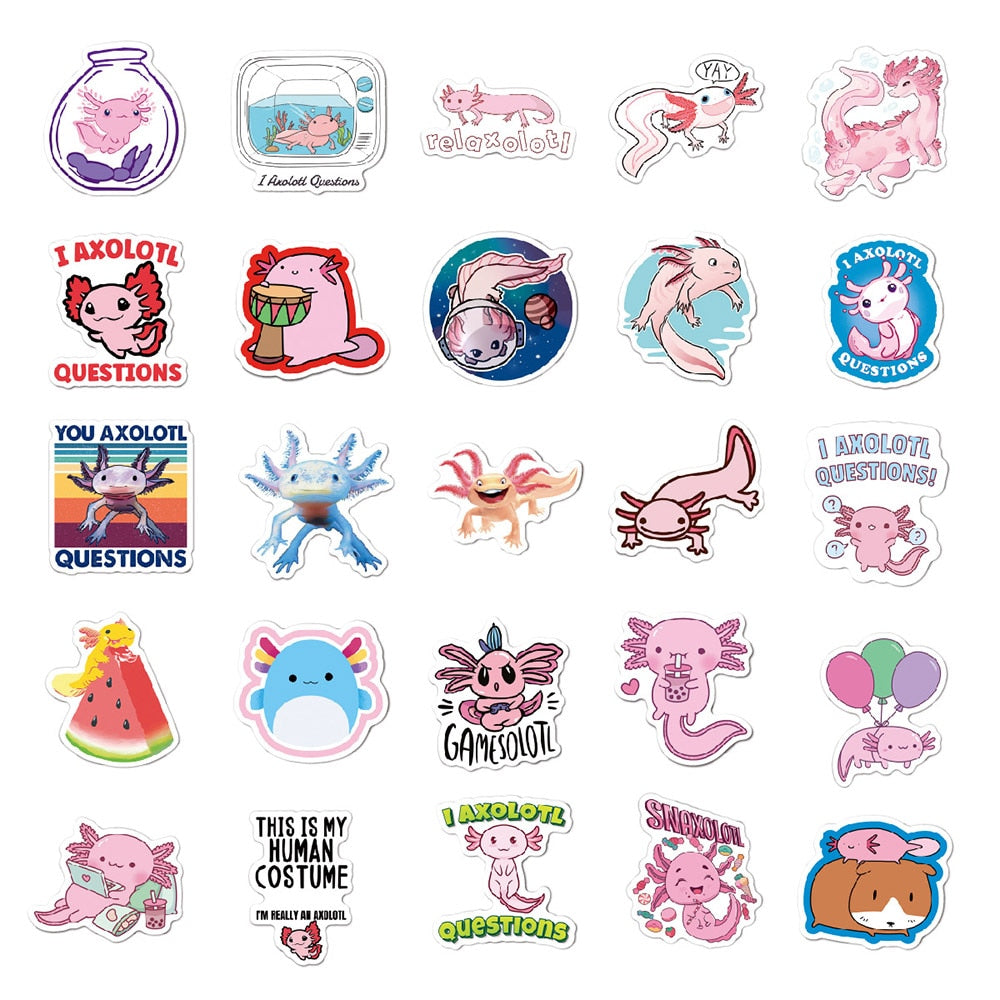 50/100pcs Cute Animal Axolotl Graffiti Stickers |Cute Axolotl stickers | Cartoon Decals Water Bottle Laptop Fridge stickers