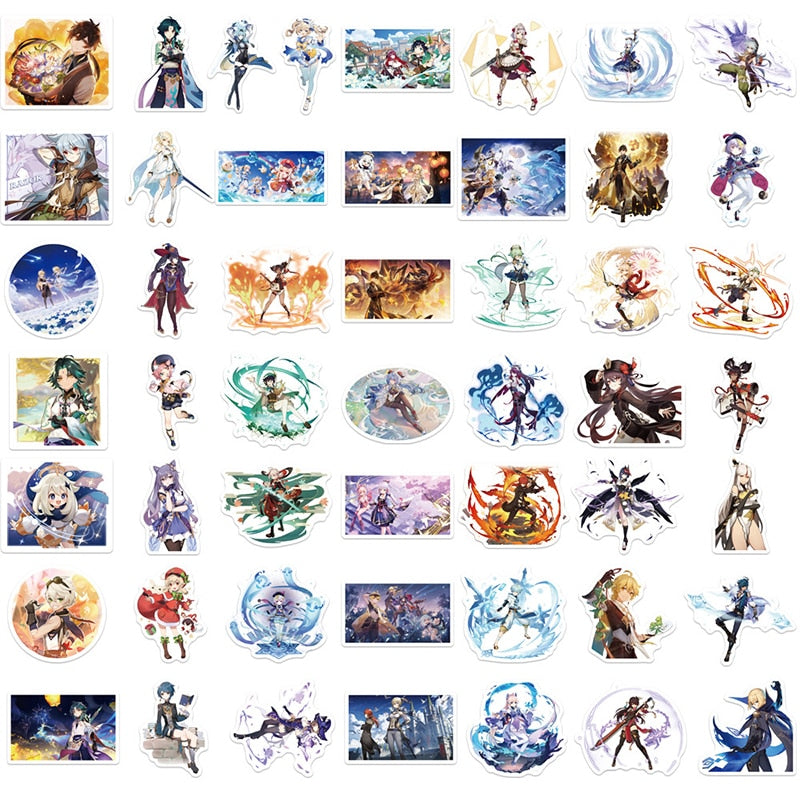 50pcs/pack Genshin Impact Double style | 3-10 cm  | Gensihn anime Stickers For Skateboard Computer Notebook Car Decal.