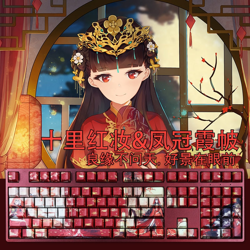 108 Keys PBT Dye Subbed Keycaps Cartoon Anime Gaming Key Caps Chinese Wedding Theme Backlit Keycap For ANSI 61 87 104 108 Layout