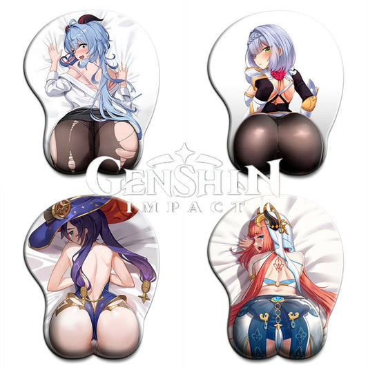 Genshin Impact Nilou Ganyu Mona Sexy Ass Tapis de souris avec repose-poignet 3D Gros cul Anime Kawaii Tapis de bureau Tapis de souris de jeu