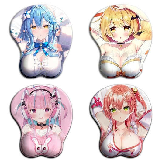 Tapis de souris 3D Oppai pour filles mignonnes Hololive Kawaii Anime Gaming Mousepad avec repose-poignet en silicone souple pour PC Gamer