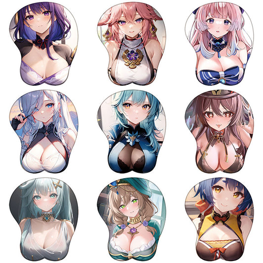 Tapis de souris en silicone 3D Genshin Hutao Shenhe YeLan Eula Tapis de souris avec support de poignet Genshin Impact Tapis de souris avec repose-poignet Anime Sexy Oppai