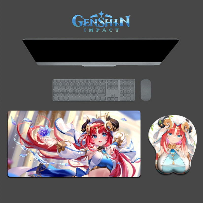 Genshin Impact Nilou Sexy 3D Chest Mouse Pad Big Gaming Anime Cute Manga Ass MousePad with Wrist Rest Oppai XXL Large Desk Mat