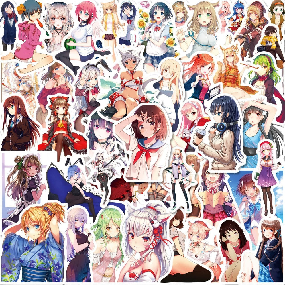 50PCS Kawaii Sexy Anime Female Characters Stickers | for Car Guitar Luggage Suitcase DIY Classic Toy Decal Graffiti Sticker