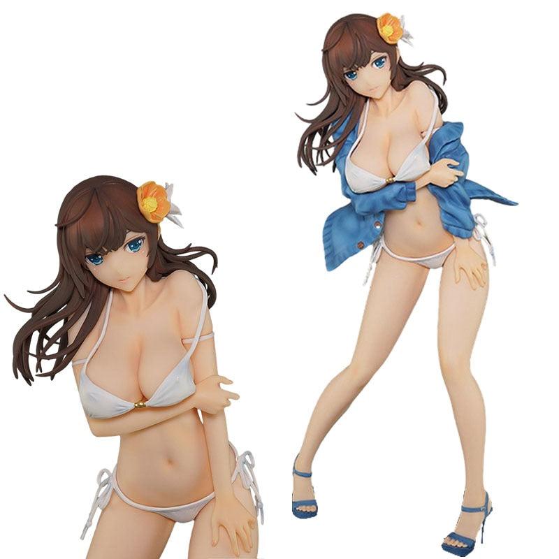 25CM Black Ship Raiding Girl Anime Figure Iraq Black Sound Sexy White Swimsuit Girl Standing Model PVC Adult Series Decoration