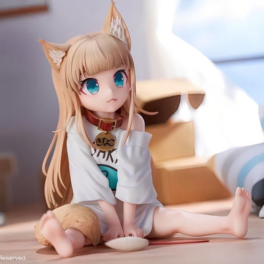 Personnages d'anime japonais Fox Girl 13 cm Visage remplaçable Figurine assise Oreille de chat Anime Girl Kawaii Modèle Poupées emballées dans une boîte