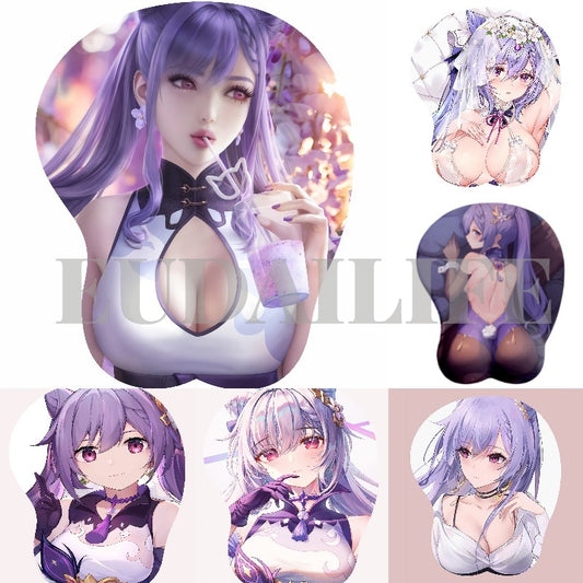 Genshin Impact Keqing Tapis de souris 3D Repose-poignet Tapis de souris Jeu Tapis de souris Silicone Poitrine Oppai Tapis de souris souple Cadeau de travail de bureau