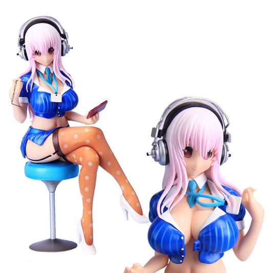 20CM Sexy Sonico Japan Anime SUPERSONICO Figure Cute Workplace Dress Sitting Noodle Stopper Model PVC Static Toys Gift Doll