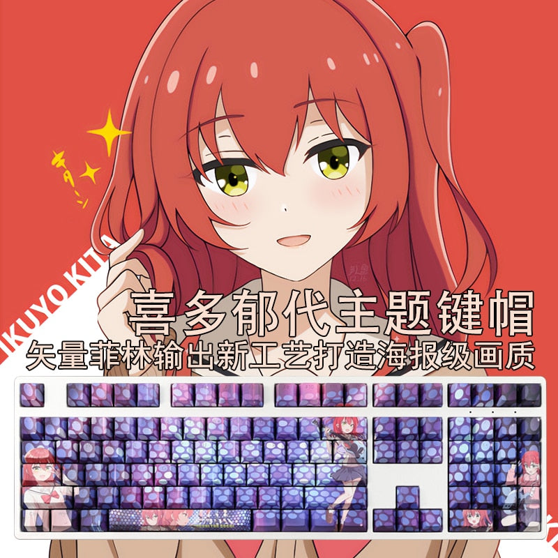 108 Keys PBT Dye Subbed Keycaps Cartoon Anime Gaming Key Caps BOCCHI THE ROCK Kita Ikuyo Backlit Keycap For ANSI Layout