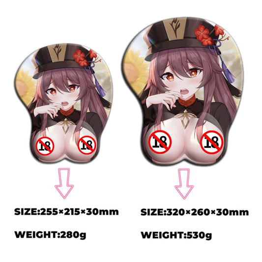 Tapis de souris sexy 3D Oppai Genshin Impact hutao, grand repose-poignet animé, tapis en gel de silicone, seins