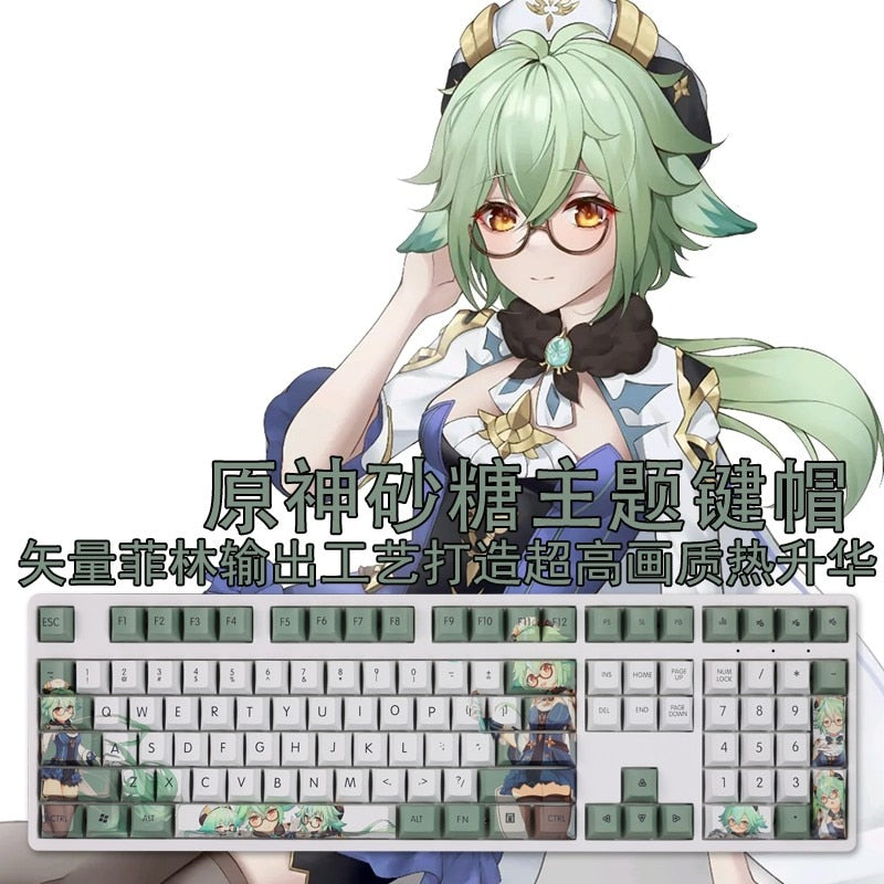 108 Keys/set 5 Sides PBT Dye Subbed Keycaps Cartoon Anime Gaming Key Caps Cherry Profile Keycap For Genshin Impact Sucrose