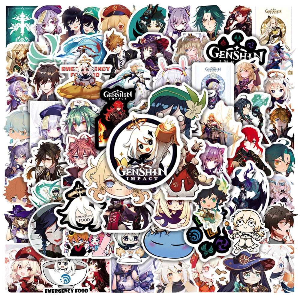 50/100 PCS Genshin Impact Anime Stickers | Graffiti for Laptop Luggage Skateboard Guitar Motorcycle Decal Toy