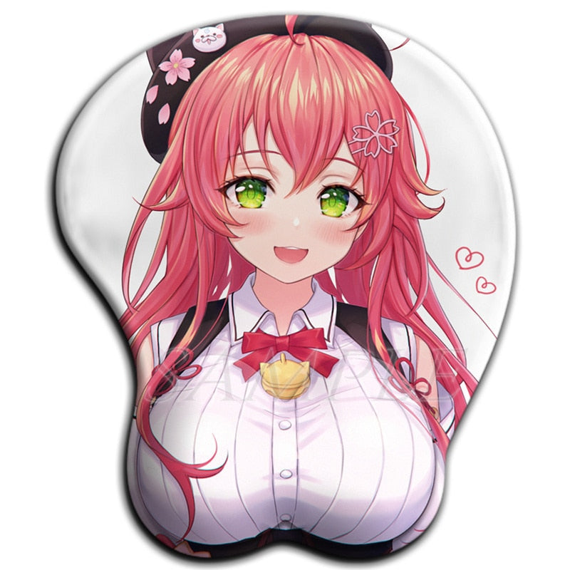 Sakura Miko Hololive 3D Oppai Mouse Pad Kawaii Anime Gaming Mousepad with Soft Silicone Wrist Rest for Pc Gamer