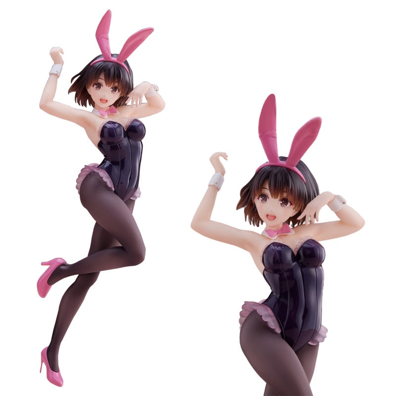 Genuine 18CM Anime Figure Beautiful Girl Megumi Kato Sexy Bunny Girl Black Silk One Leg Standing Model PVC Gift Toys Static Doll