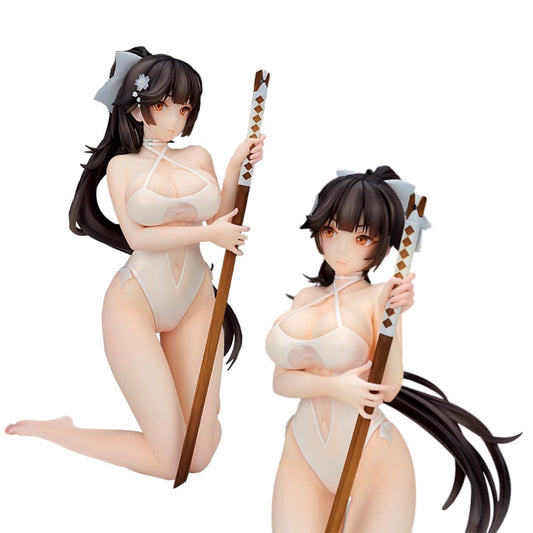 19CM IJN Takao Japan Anime Azur Lane Figure IJN Takao Sexy Swimsuit Kneeling Beach Doll Model PVC Gift Toys Collection Ornament