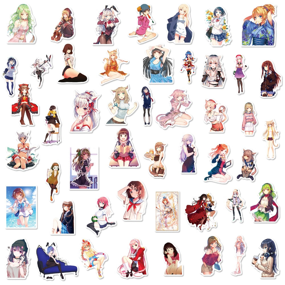 50PCS Kawaii Sexy Anime Female Characters Stickers | for Car Guitar Luggage Suitcase DIY Classic Toy Decal Graffiti Sticker