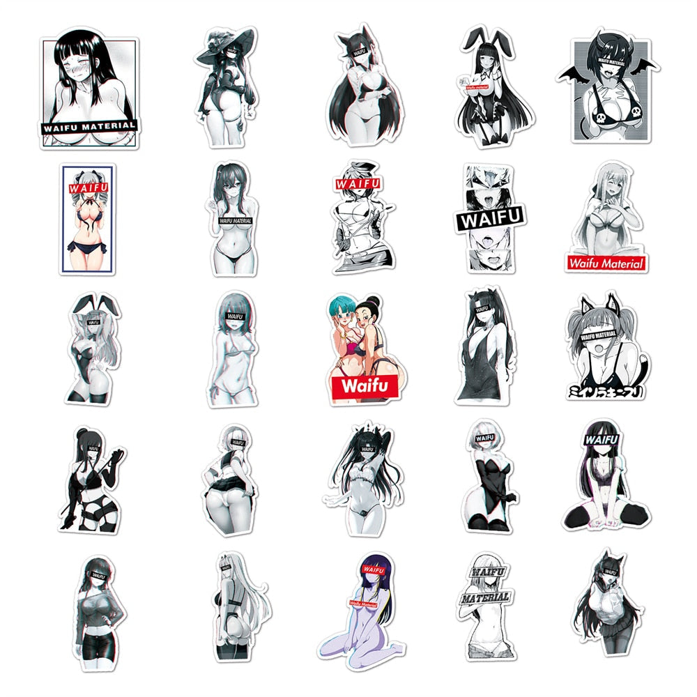 50pcs Kawai anime Decal Stickers | beauty girl Waifu stickers Decal Stickers | For  suitcase laptop Car Truck Waterproof Car stickers