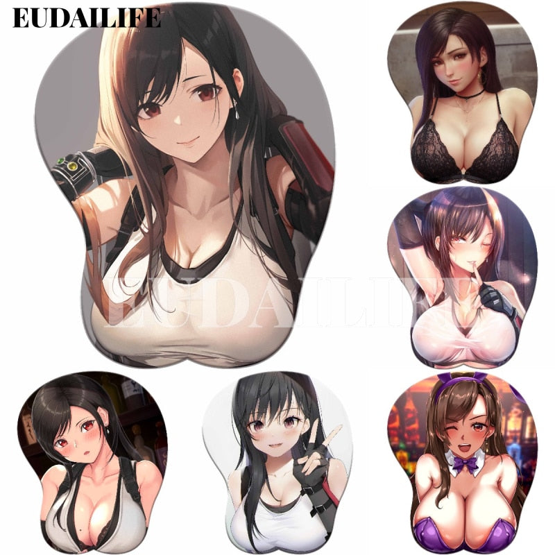 FF7 Final Fantasy Tifa Lockhart 3D Hand Wrist Rest Mouse Pad Mousepad Silicone Breast Oppai Soft Mouse Mat Office Work Gift