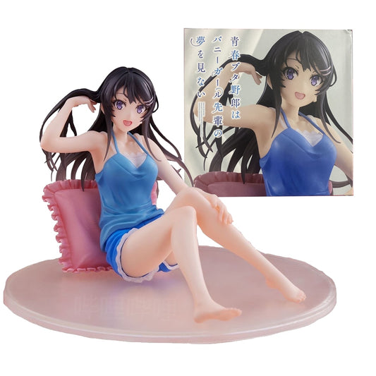 Blue Pajama Girl 9CM  Cute decorations Anime Figure PVC Sitting Posture Home Clothes  Model Toys Collection Ornaments