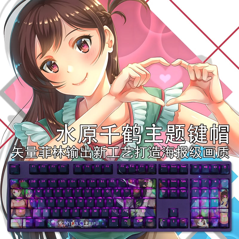 108 Keys PBT Dye Subbed Keycaps Cartoon Anime Gaming Key Caps OEM Profile Backlit Keycap For Rent Girlfriend Ichinose Chizuru