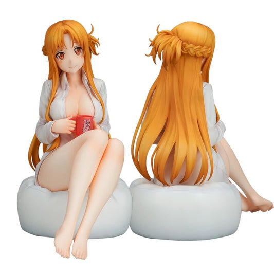 Anime Sword Art Online Yuuki Asuna Figure 16cm PVC Sexy Y-shirt Version Sitting Posture Model Toy Doll Collect Ornaments Gift
