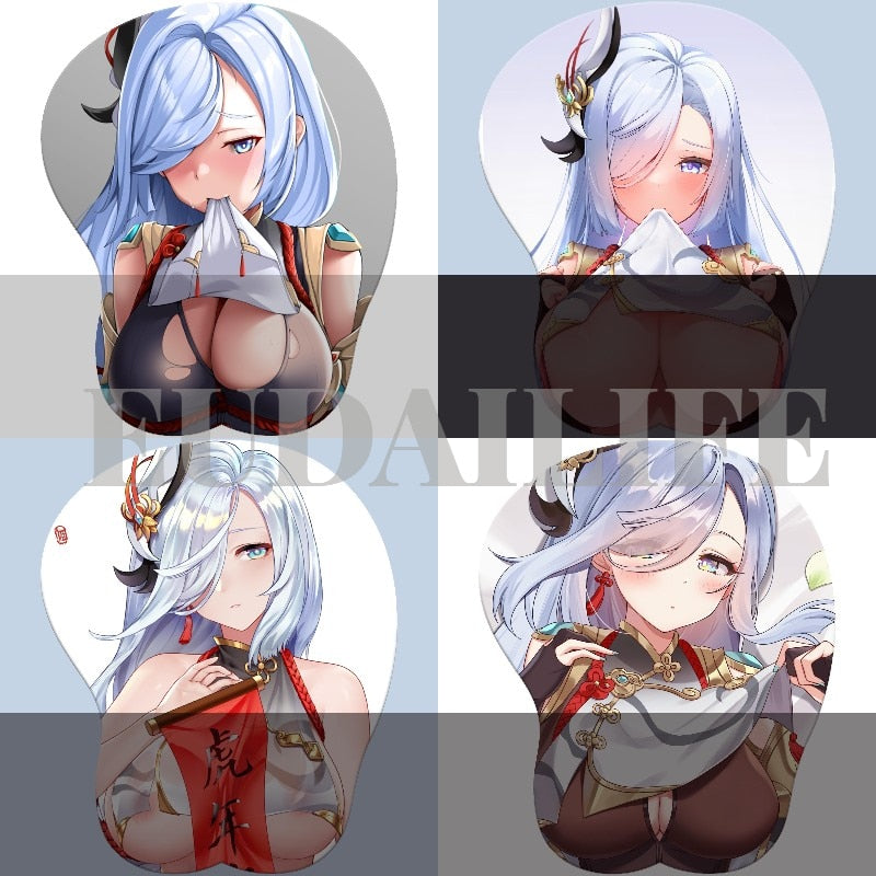 Genshin Impact Shenhe Mousepad 3D Hand Wrist Rest Mouse Pad Game Mousepad Silicone Breast Oppai Soft Mouse Mat Office Work Gift