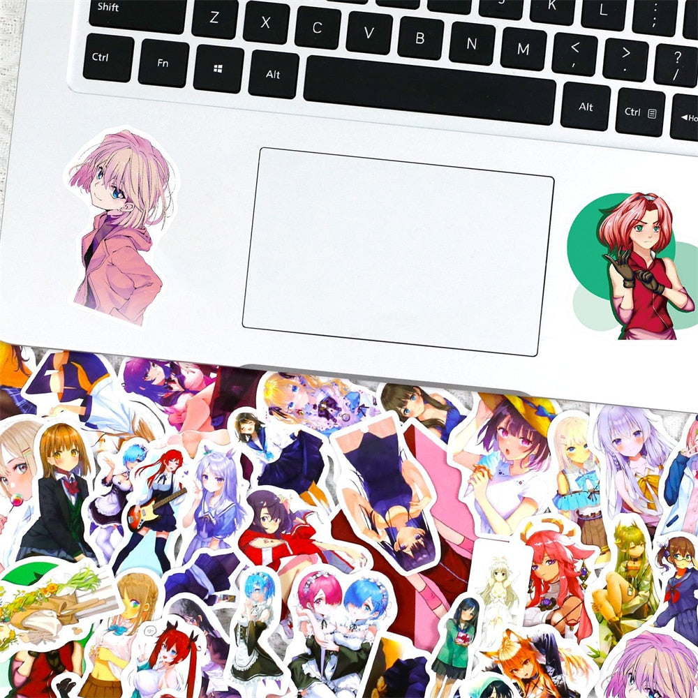 50 Pcs Cartoon Anime girls Beautiful Girl Mix Graffiti Stickers | DIY Luggage ,Computer, Car Stickers