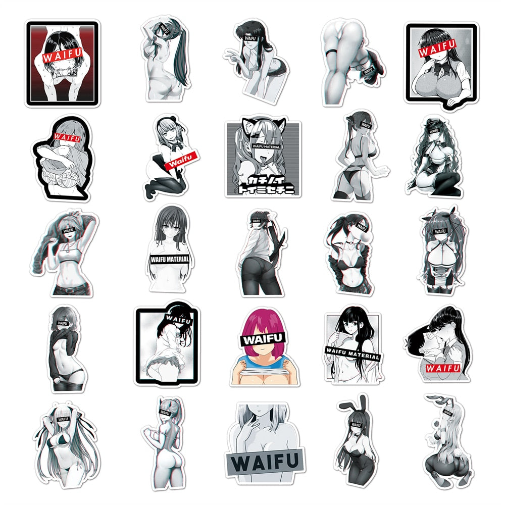 50pcs Kawai anime Decal Stickers | beauty girl Waifu stickers Decal Stickers | For  suitcase laptop Car Truck Waterproof Car stickers