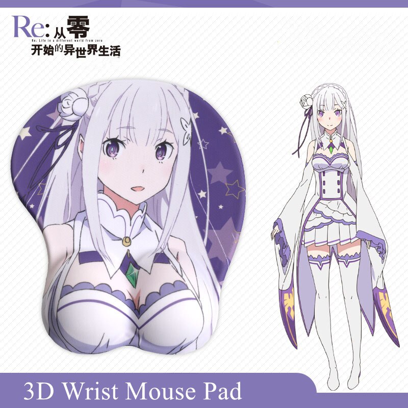 Anime Re:life In A Different World From Zero cute Emilia 3D Wrist Mouse Pad Office Game Silicone Mouse Mat Computer Accessories