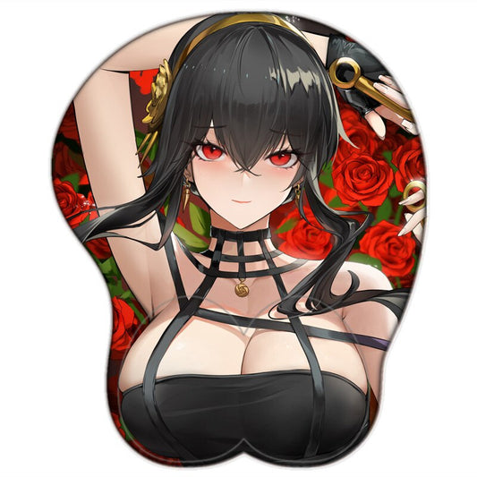 Sexy 3D Breast Mouse Pad Rose Elegant Lady Yor Forger SPY×FAMILY Soft Silicone Big Opaii Mousepad with Wrist Rest Desk Pad