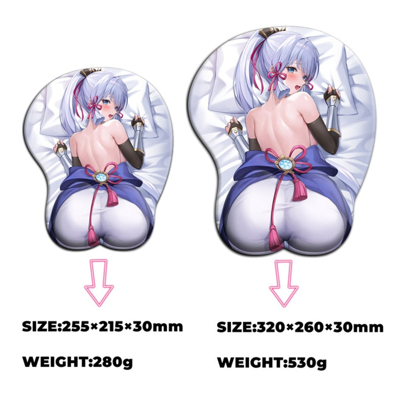 Tapis de souris Kamisato Ayaka Ass Genshin Impact Big Sexy Gamer Anime Cute Repose-poignet Tapis de souris en gel de silicone 3D Oppai