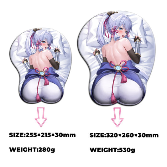 Tapis de souris Kamisato Ayaka Ass Genshin Impact Big Sexy Gamer Anime Cute Repose-poignet Tapis de souris en gel de silicone 3D Oppai