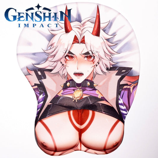 Tapis de souris Genshin Impact Arataki Itto créatif dessin animé 3D sexy en silicone pour jeu avec repose-poignet