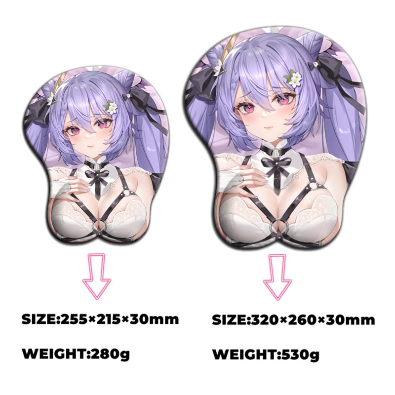 Tapis de souris Genshin Impact Keqing 3D Oppai kawaii Gamer Anime mignon repose-poignet tapis en gel de silicone seins tapis de souris