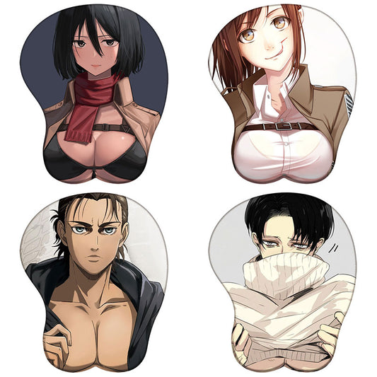 Anime Attack on Titan 3D Silicone Mousepad Mikasa Eren Levi Hange Annie Wrist Support Mouse Pad Game Sexy Wrist Rest Mouse Mat
