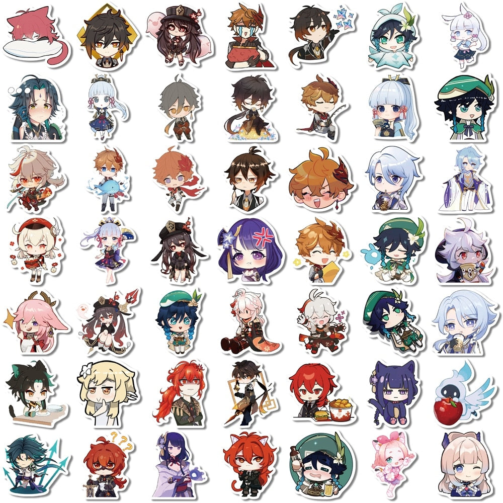 50/100pcs Cute Genshin Impact Stickers, Anime Gaming Sticker