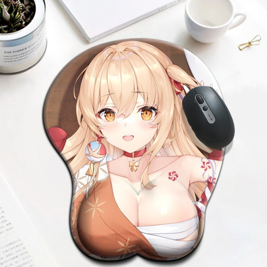 Yoimiya 3D Chest Mousepad Cute Genshin Impact Gaming Figure Anime Mouse Pad with Wrist Rest Kawaii Desk Pad