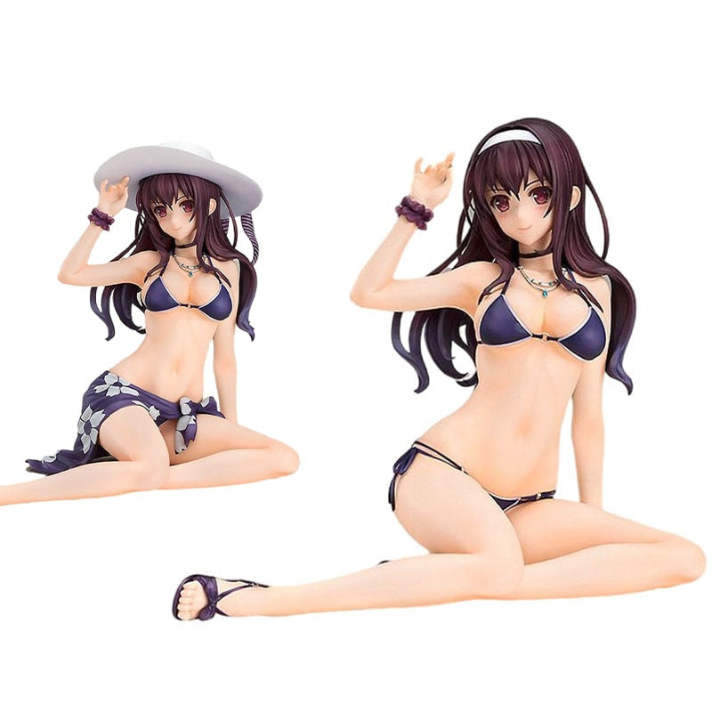 15cm Anime Figure Kasumigaoka Utaha PVC Beach Sexy Swimsuit Apron Bikini Model Toys Desktop Collection Ornaments Gift