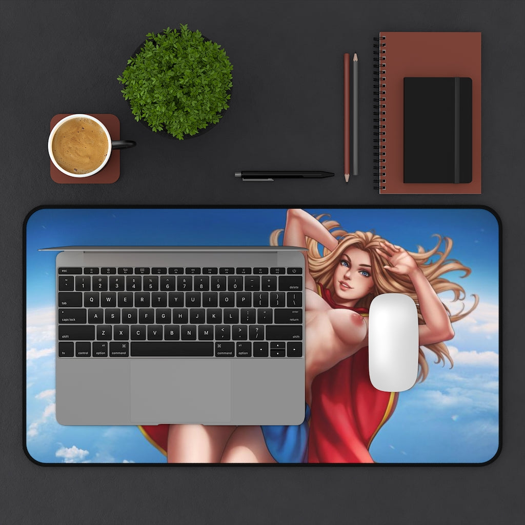 Topless Supergirl Desk Mat - Lewd Mousepad - Comic Book Girl Playmat