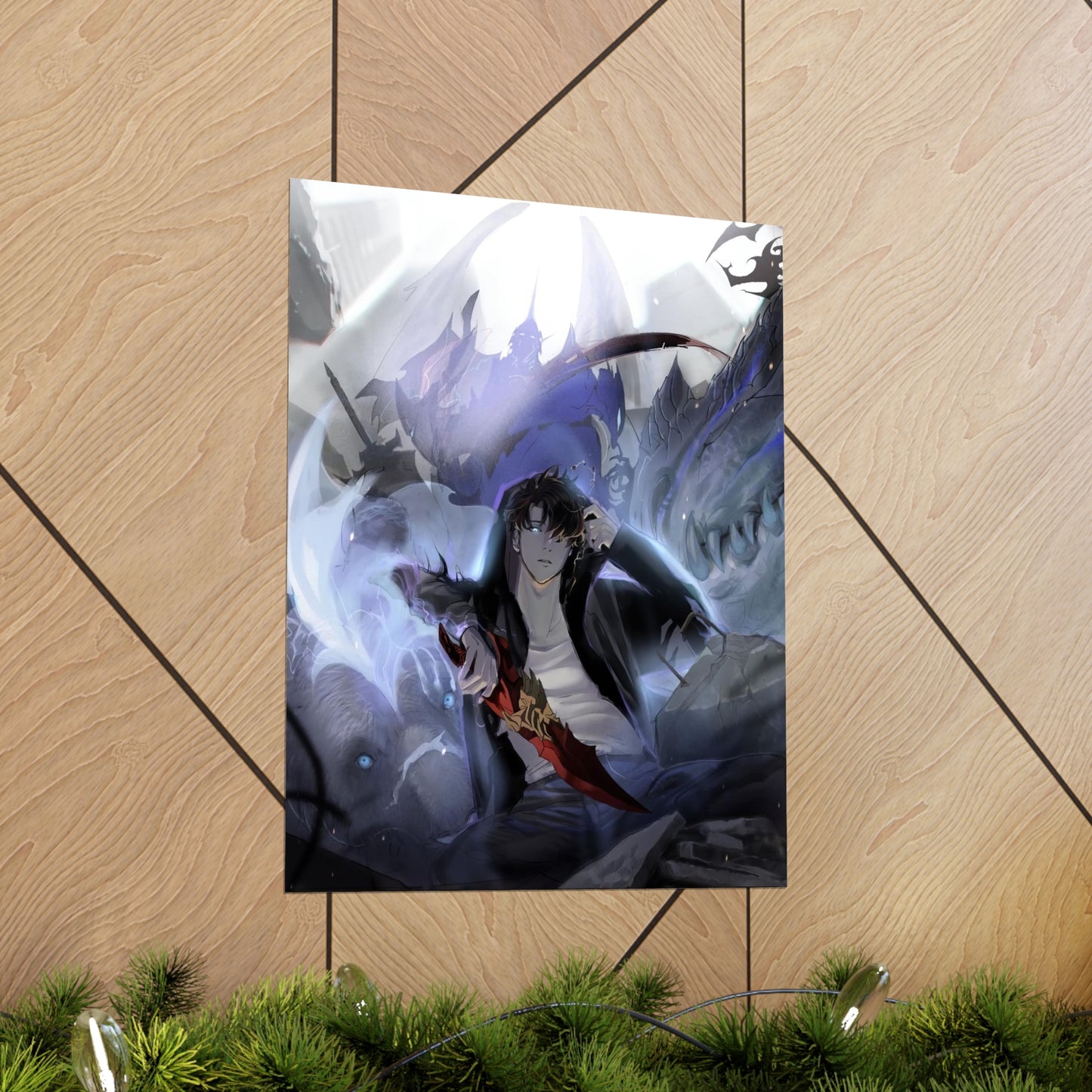 Solo Leveling Poster - Premium Matte Vertical Poster - Solo Leveling Anime Tank Kaisel Billion and Sung Jin-woo Wall Art Decor