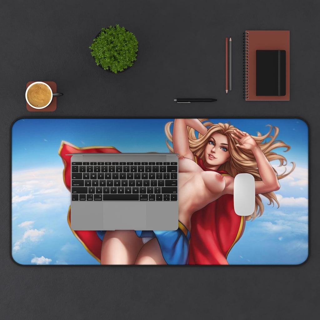 Topless Supergirl Desk Mat - Lewd Mousepad - Comic Book Girl Playmat