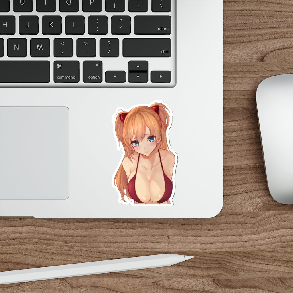 Evangelion Sticker - Asuka Bikini Cleavage Waterproof Sticker Ecchi - Anime Car Decal