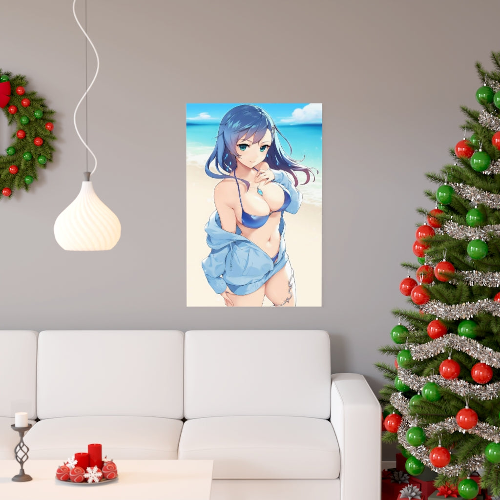 Affiche Ecchi de Maria Traydor en bikini avec étoile de mer - Affiche verticale mate de qualité supérieure obscène - Art mural pour adulte