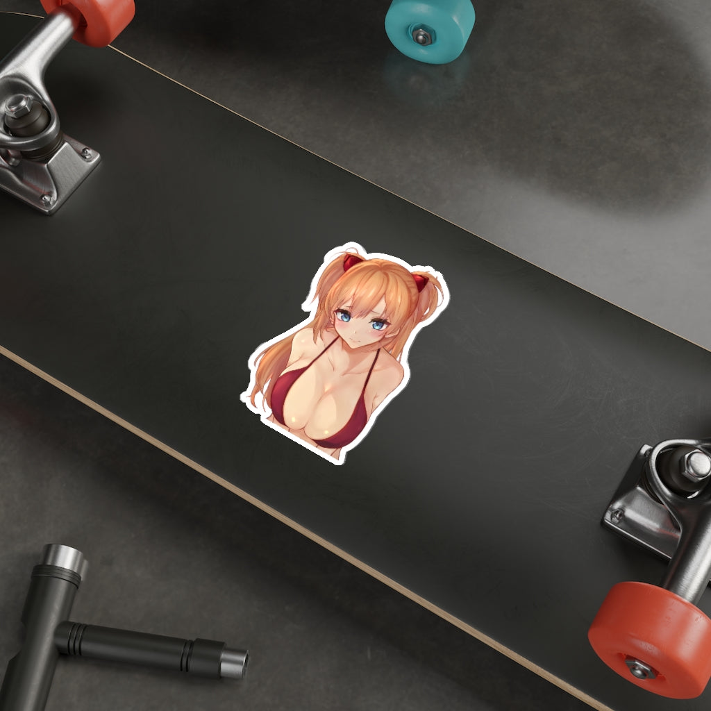 Evangelion Sticker - Asuka Bikini Cleavage Waterproof Sticker Ecchi - Anime Car Decal