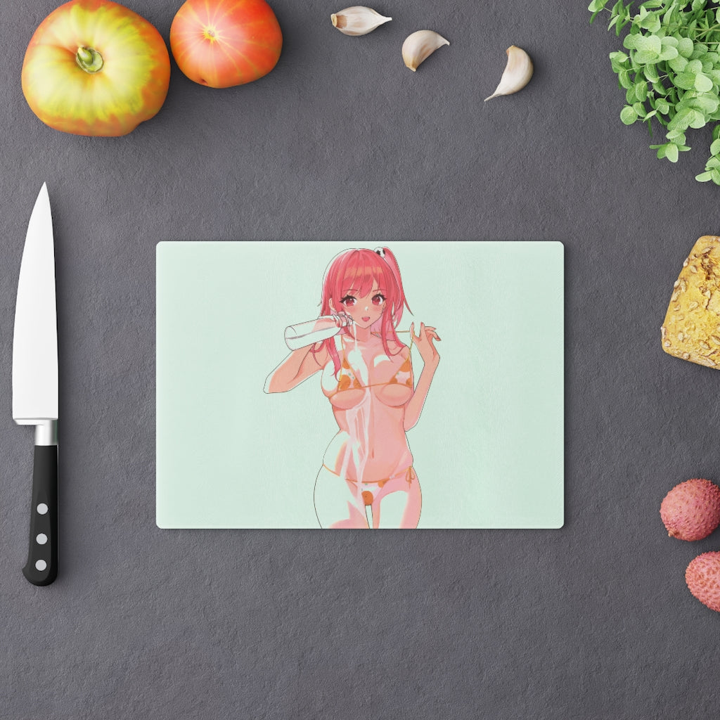 Glass Cutting Board - Charcuterie and Cheese Board - Milk Spilling Busty Honoka - Dead or Alive Cutting Board