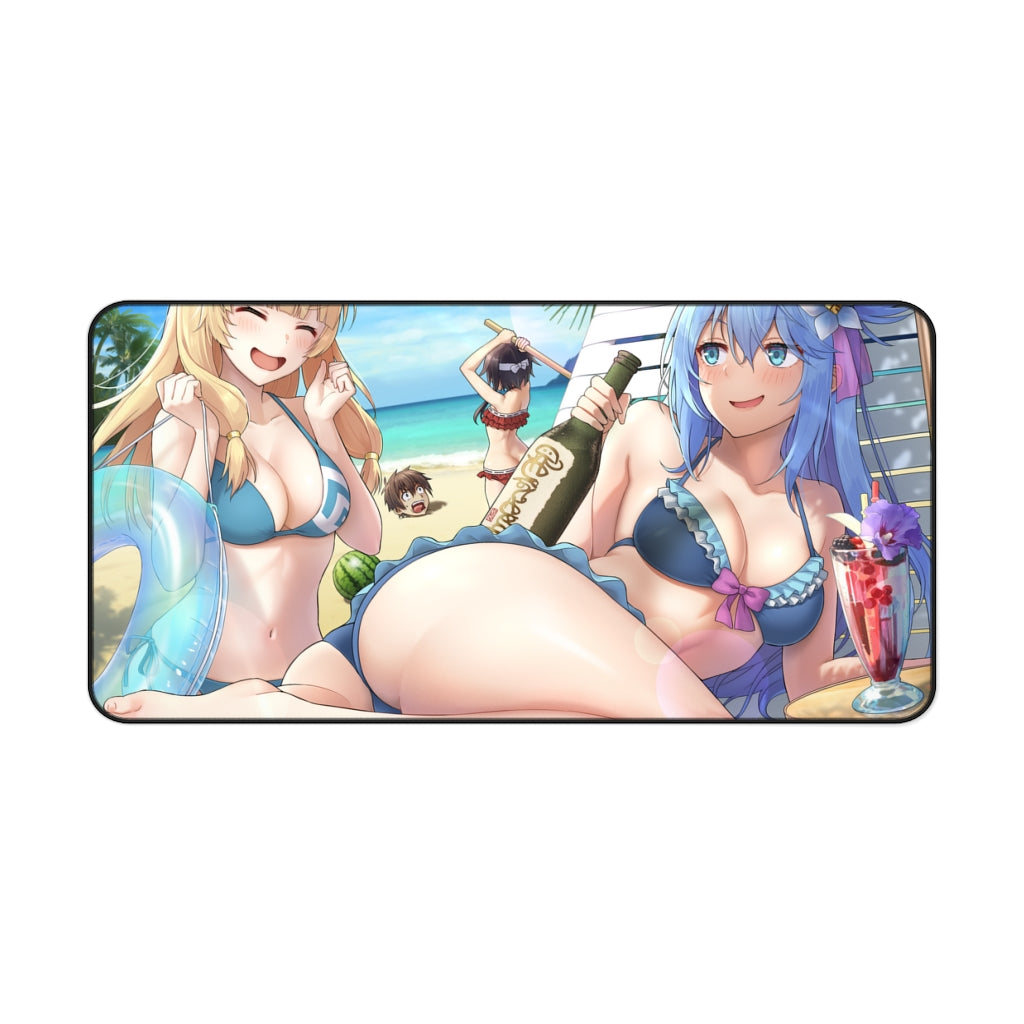 Konosuba Aqua And Friends Sexy Mousepad - Beach Time Desk Mat - Ecchi Playmat