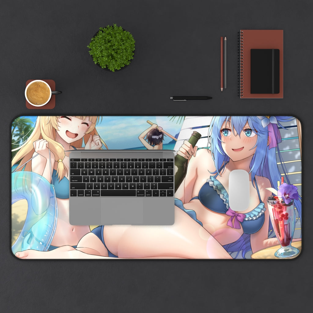 Konosuba Aqua And Friends Sexy Mousepad - Beach Time Desk Mat - Ecchi Playmat