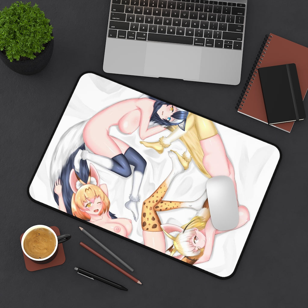 Nude Big Tits Serval Fennec and Grey Wolf Kemono Friends Desk Mat - Sexy Anime Girls Mousepad - Gaming Playmat