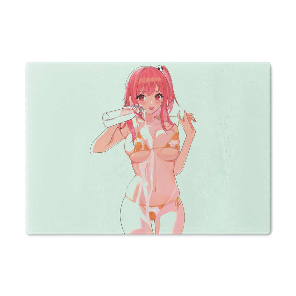 Glass Cutting Board - Charcuterie and Cheese Board - Milk Spilling Busty Honoka - Dead or Alive Cutting Board