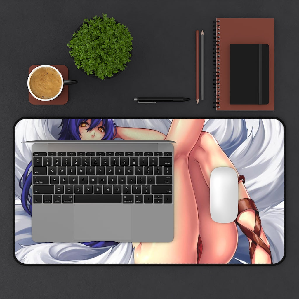 Nine Tailed Fox Ahri Sexy Mousepad - League of Legends Ecchi Desk Mat - LoL Kitsune Playmat